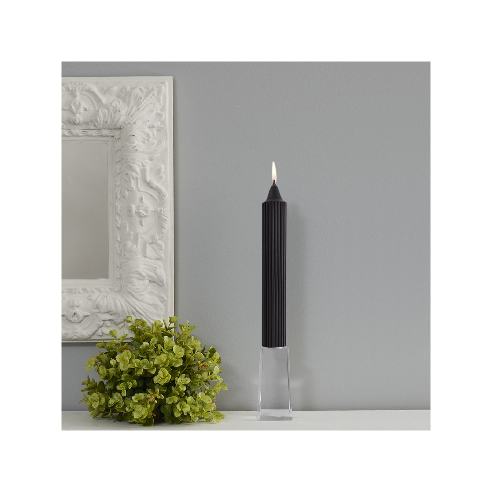 Grecian Collenette Unscented Taper Candle, 9" H x 1.25" W x 1.25" D, Black