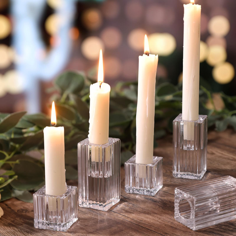 12 bougeoirs en verre à rayures verticales 12 pièces - Ensemble de porte-bougies Chic Taper pour un décor élégant pour la salle à manger et la maison - Porte-bougies idéaux pour le mur, le salon, la chambre à coucher, la décoration de cuisine
