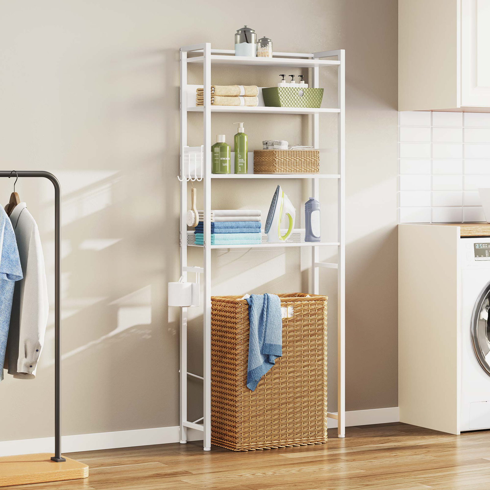 Calirose Over-The-Toilet Storage, White, 65.7" H X 23.6" W x 8.7" D