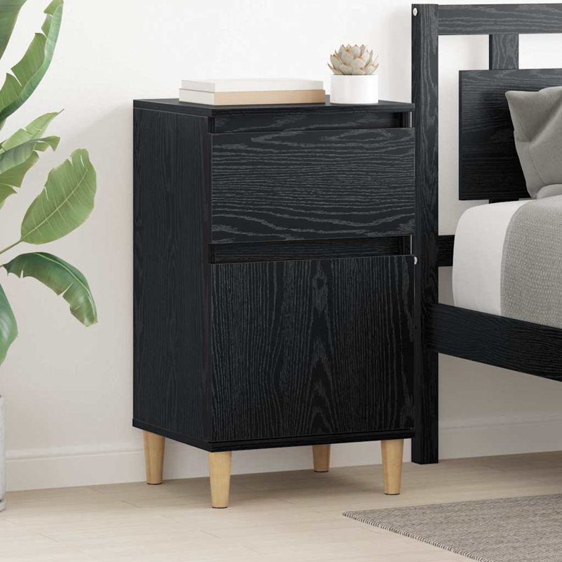 40cm W Manufactured Wood Bedside Table, Black Oak
