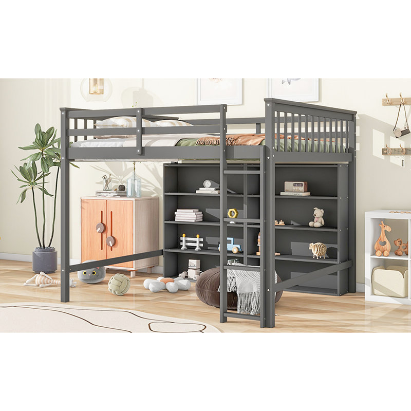 Lit mezzanine avec 8 tablettes et gris