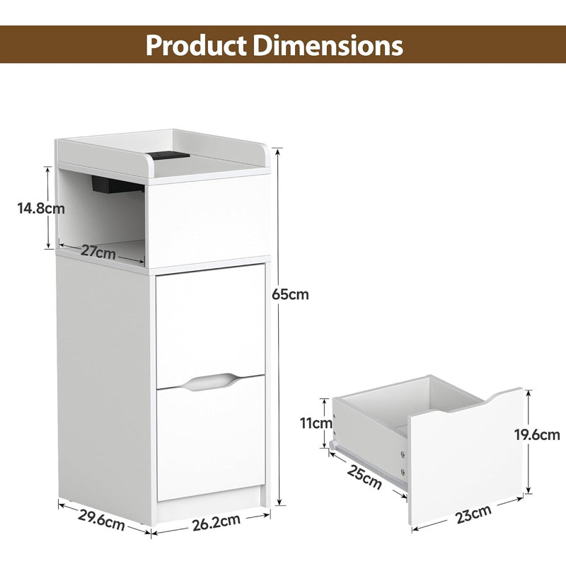 29.6 cm W Bedside Table, White Set of 2