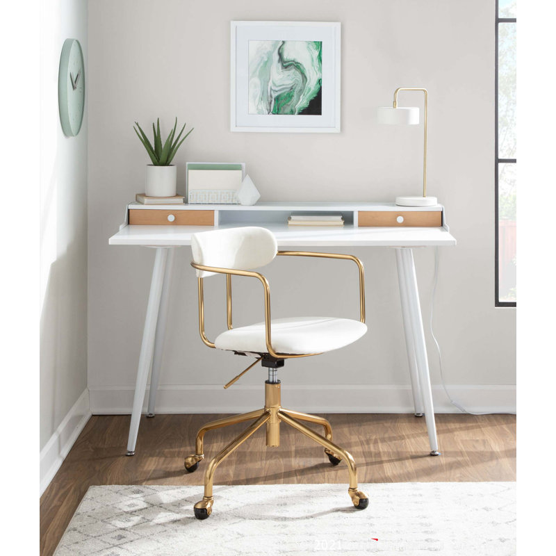 Bureau en acier blanc et bois blanc et naturel avec accents blancs
