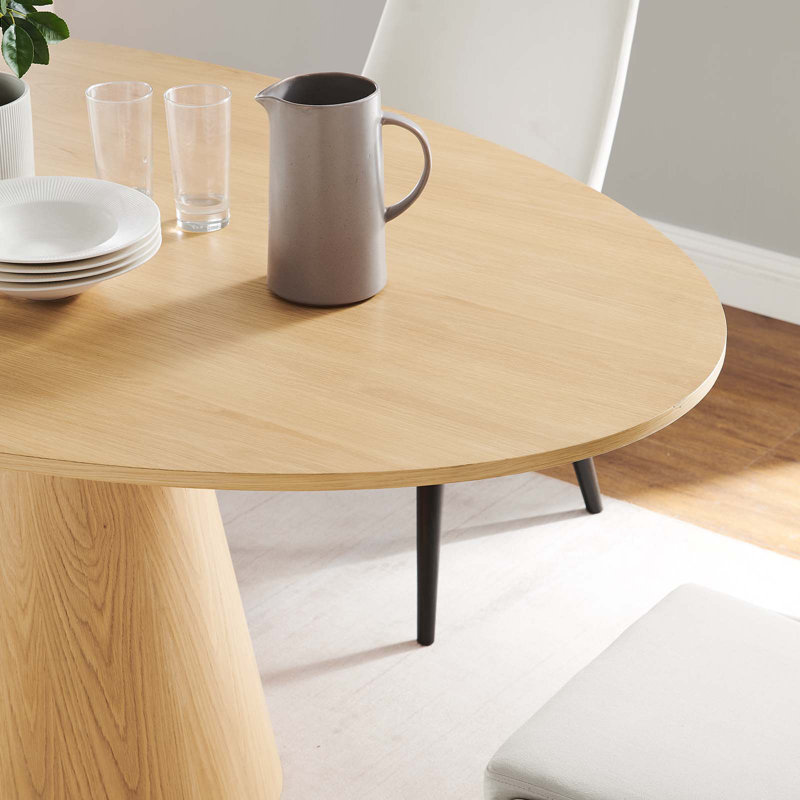 Round Oak Wood Six-Seater Dining Table