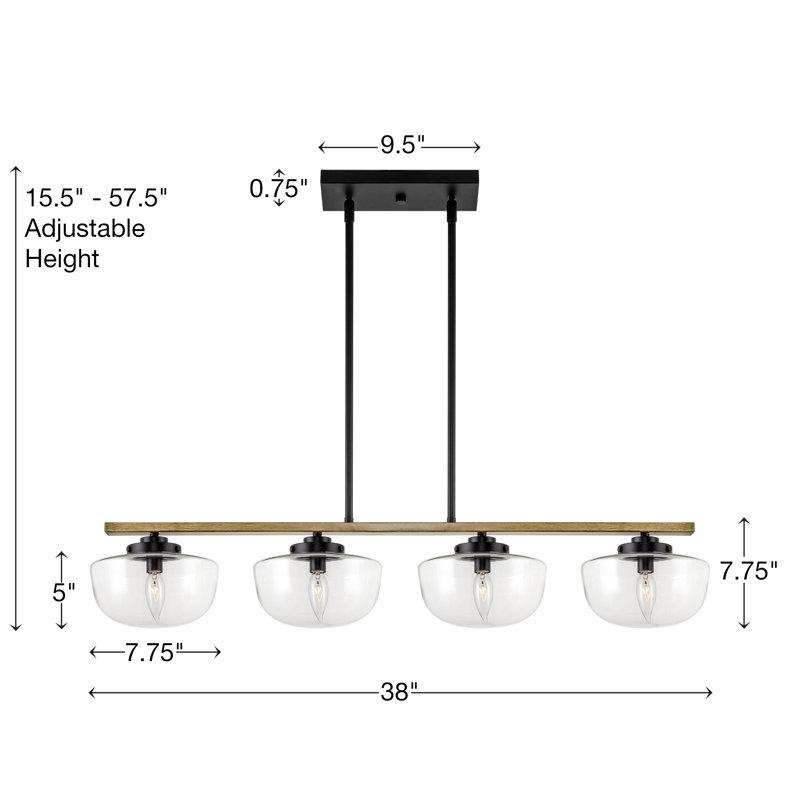 Lustre pour îlot de cuisine 4 lumières 4 lumières