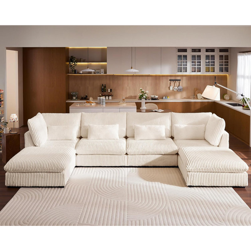 Cloud Sofa Sectional Oversized Modular Sofa,160" 6 Seater Corduroy Wide Seat Sectional with Reversible Chaise,Big Sleeper Sofa Bed with Ottoman,
