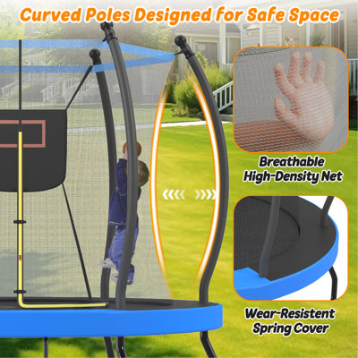 8FT Trampoline with Basketball Hoop, Enclosure net and Ladder, Outdoor Trampoline for Kids, Recreational Backyard Trampoline