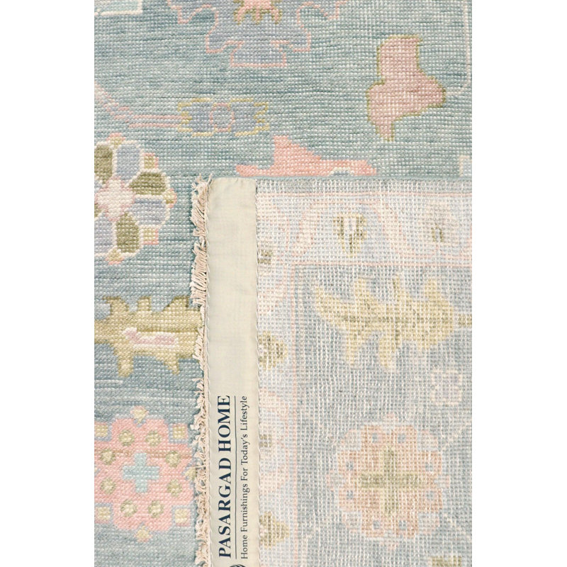 Wool Oriental Area Rug in Light Blue/Pink/Moss