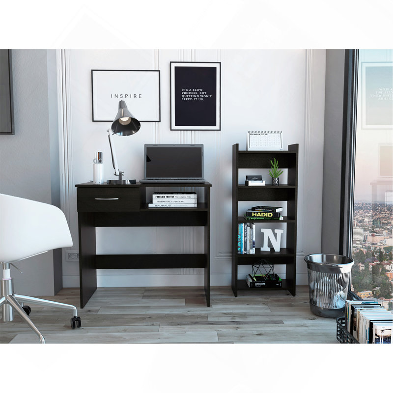 Ensemble 2 pièces bureau à 7 tiroirs 1 tiroir Wengé noir