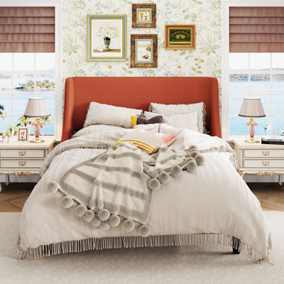Bowdoin Modern Linen Upholstered Wingback Platform Bed with Wooden Slats