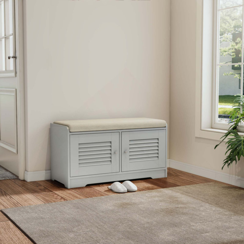 Banc de rangement pour chaussures avec armoire à 2 portes, banc de vestibule avec rangement pour chaussures, banc de rangement pour chaussures avec coussin, tablettes réglables, banc de rangement pour chaussures pour hall d'entrée, couloir