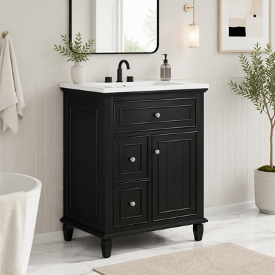 Meuble-lavabo de salle de bain avec lavabo, un tiroir rabattable, deux tiroirs et une tablette réglable