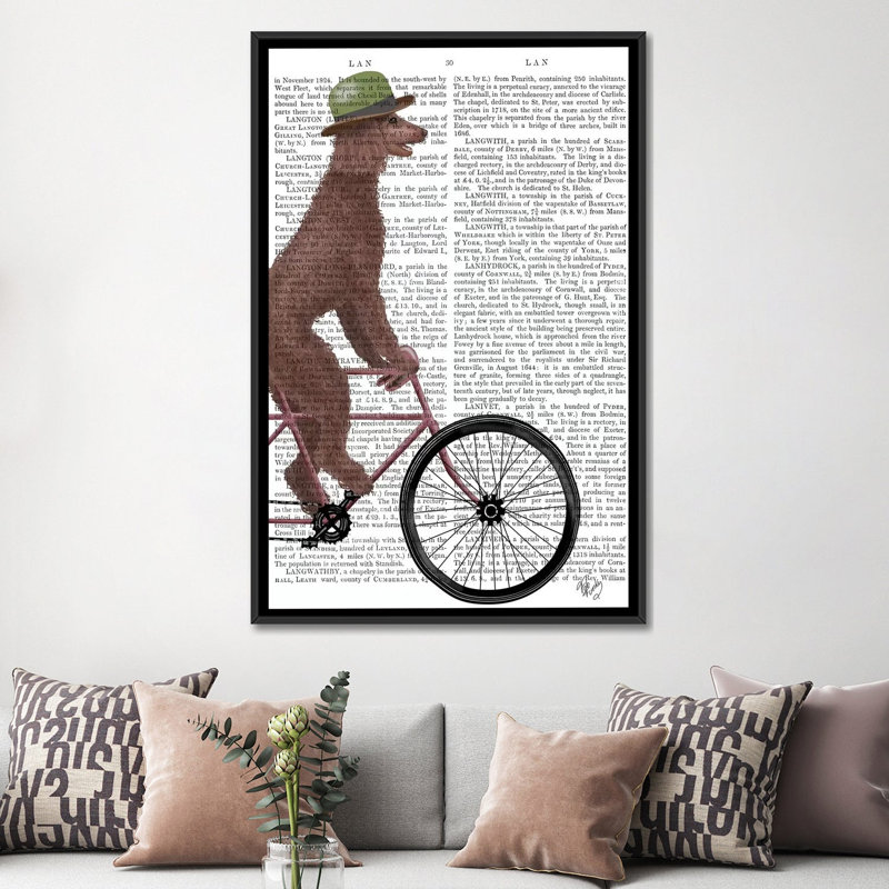 Caniche sur un vélo, brun, impression par Fab Funky - Estampe numérique sur toile tendue avec châssis, Toile avec cadre noir