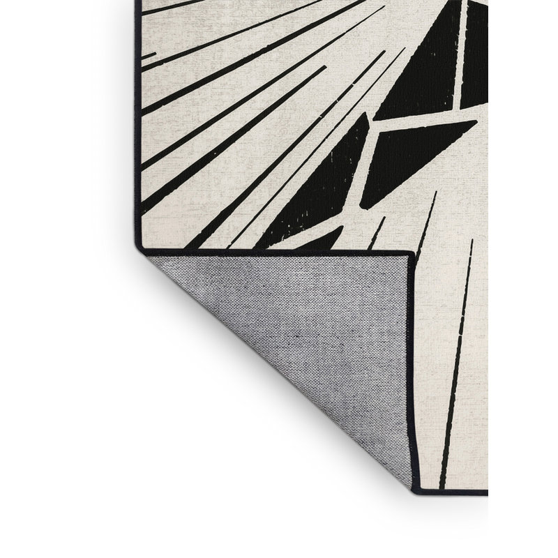 Machine Washable Takengon Handball Throw Modern & Contemporary Geometric Rug in Beige – Black Binding, 2x5