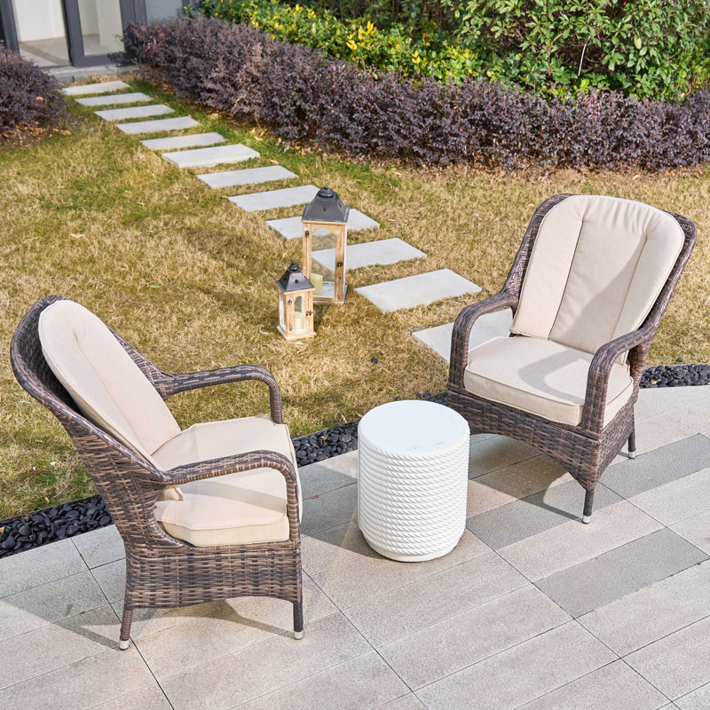 Meli 2 - Person Outdoor Patio Wicker Aluminum Seating Group With Cushions, Beige, Brown