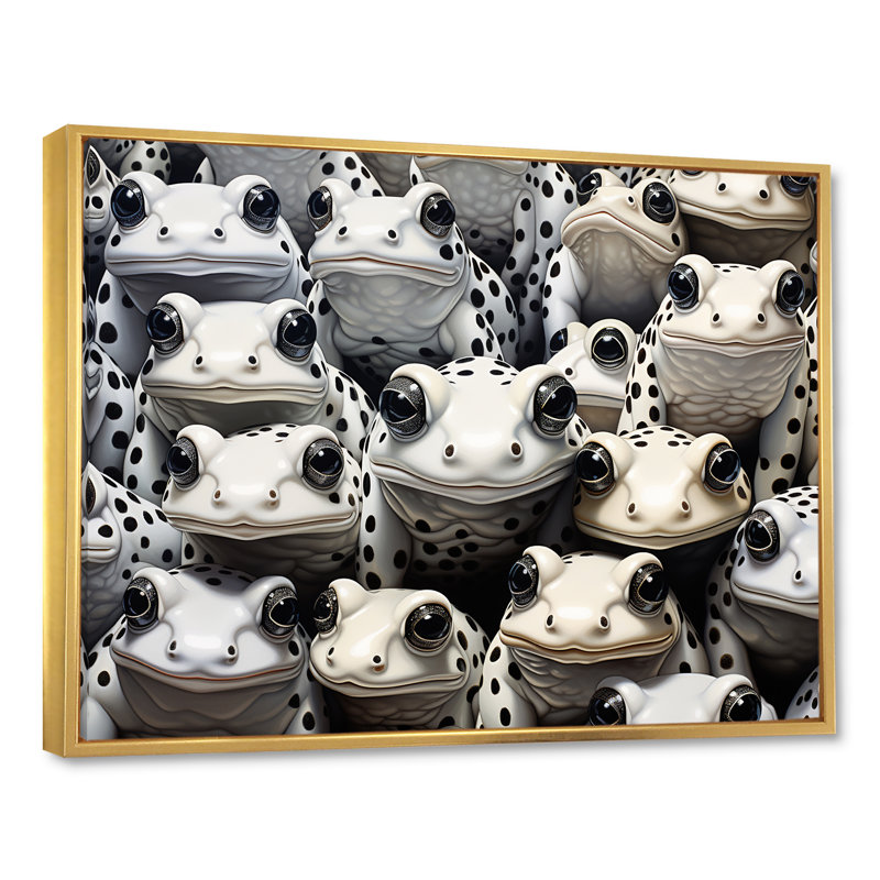 Noir et blanc Pop Art Frogs I, H 16 po x l 32 po x P 1 po, Cadre flottant doré