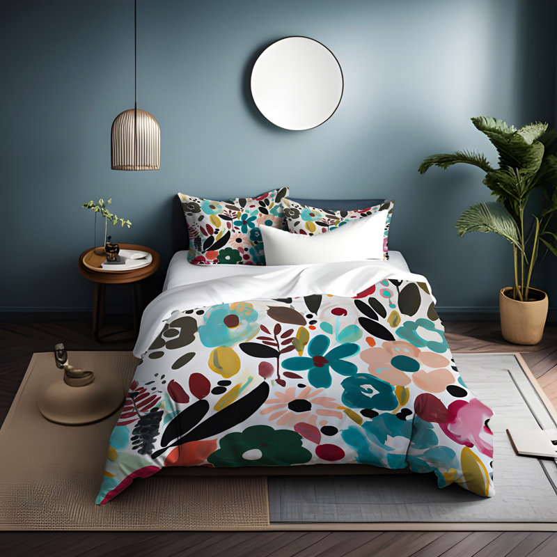 Polyester Floral Duvet Cover, King Duvet Cover + 2 King Shams