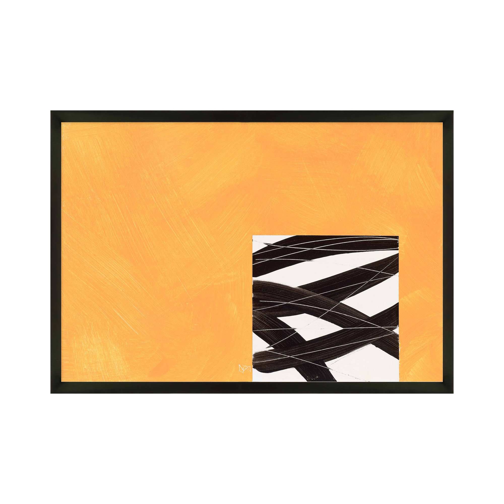 Composition With Yellow 2 by Robert Kamnatnik, 21" H x 30" W x 1.25" D, Black Framed Paper