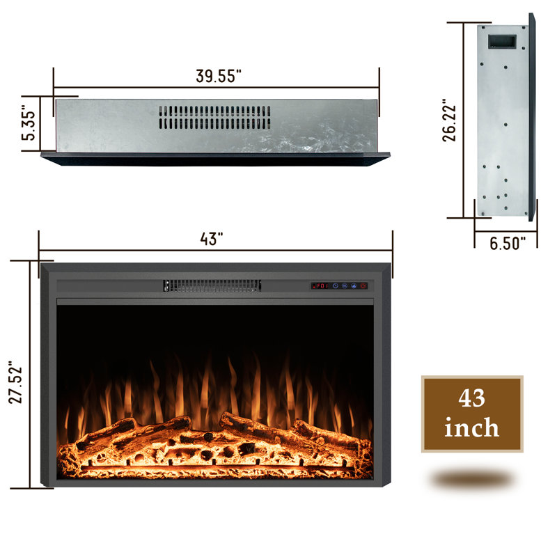Foyer électrique encastrable Virdi, H 27,52 po x l 43 po x P 6,5 po