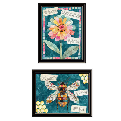 «Blooms & Sweet Inspirations», vignette 2 pièces par Nicole Decamp, reproduction encadrée, cadre noir