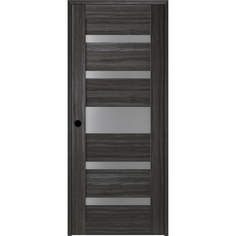 Porte en bois manufacturé et verre Gina, 17,75 po x 83,23 po, Chêne gris, À droite