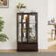 Élégante vitrine vitrée lumineuse avec tablettes réglables, 2 portes, 1 tiroir et ampoule, cerisier-1467737486-1470849021