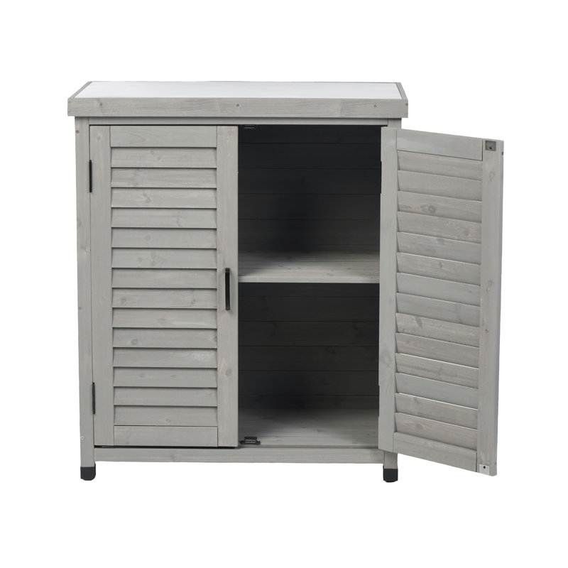 Potting Bench With Storage Cabinet And Metal Table Top For Outdoor Patio, Gray