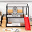 Lit superposé simple au-dessus de simple avec glissade et tablettes de rangement-411825142