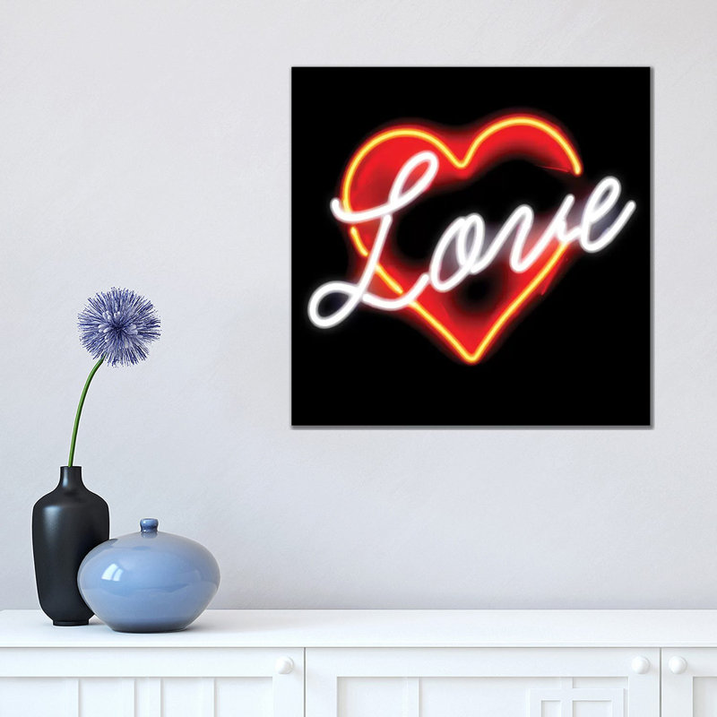 Neon Love Red On Black by Hailey Carr - Wrapped Canvas Gallery-Wrapped Canvas Giclée, 45.72 cm H x 45.72 cm W x 1.91 cm D