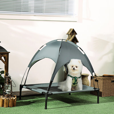 Lit de protection pour chien avec auvent portatif, gris de 30 po - Surélevé et respirant