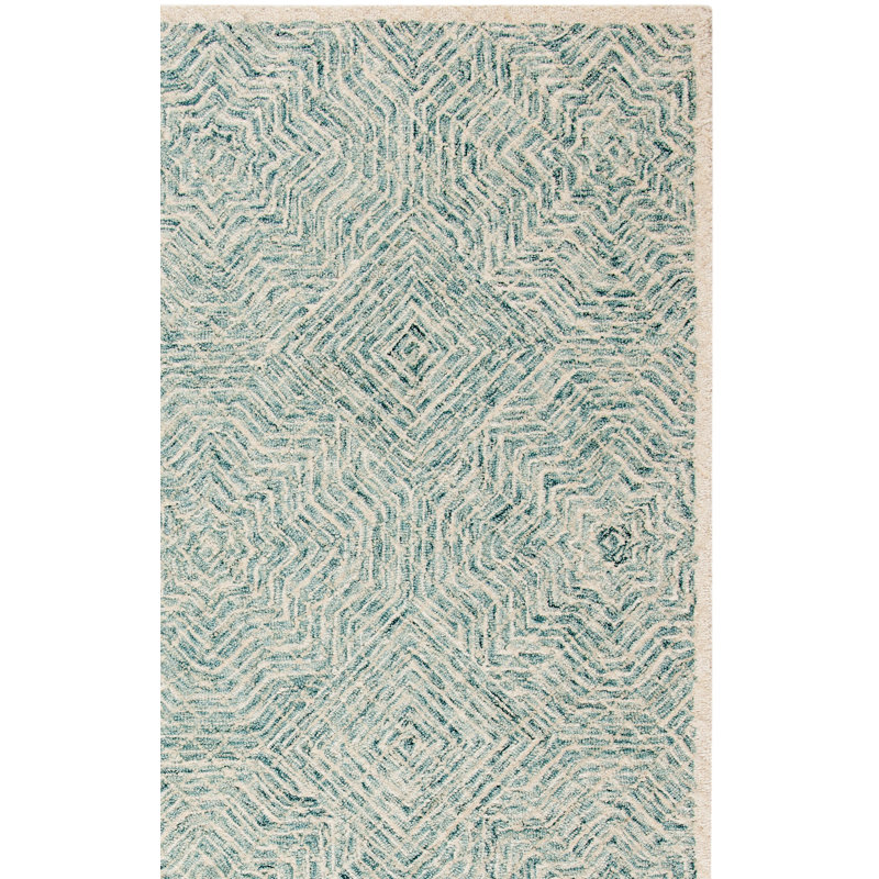 Tapis bleu / ivoire en laine touffeté à la main Theresa, Rectangulaire 3 pi x 5 pi