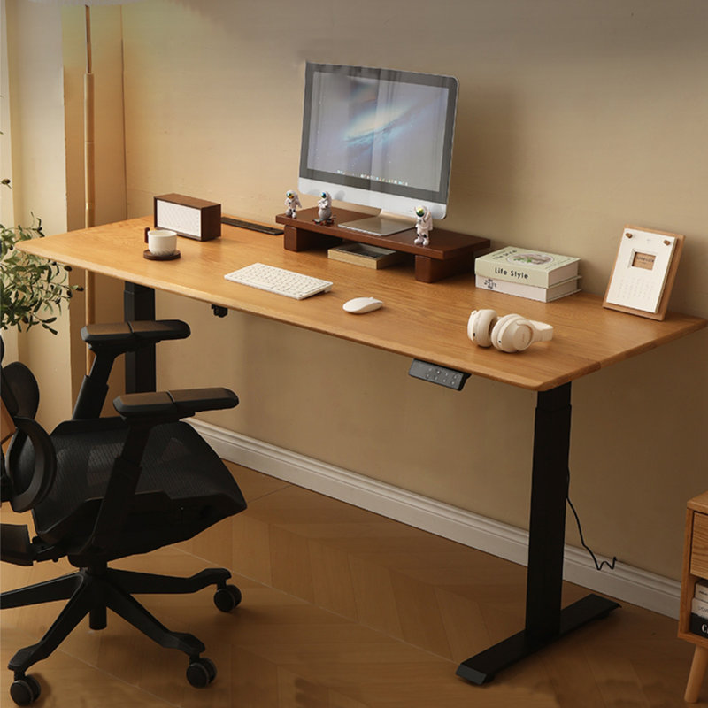 Brown Rectangular Hight adjustable Solid Wood desk, 46.06" H x 55.12" W x 27.56" D