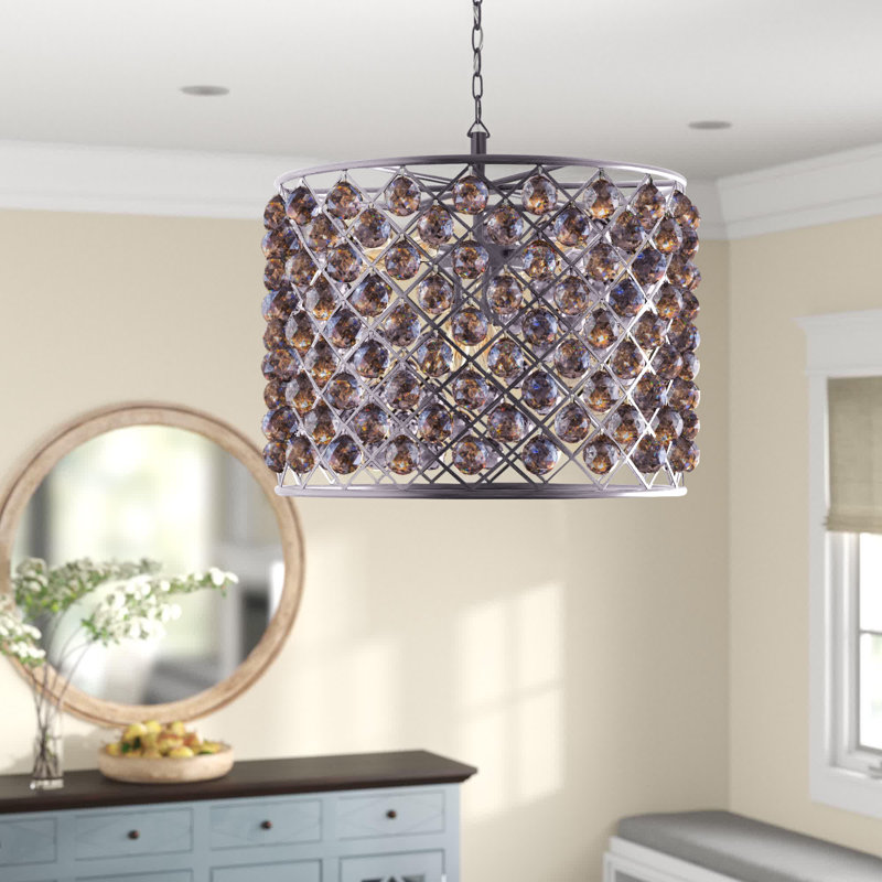 Swinney 8 - Light Dimmable Drum Chandelier, Polished Nickel, Silver Shade (Grey)