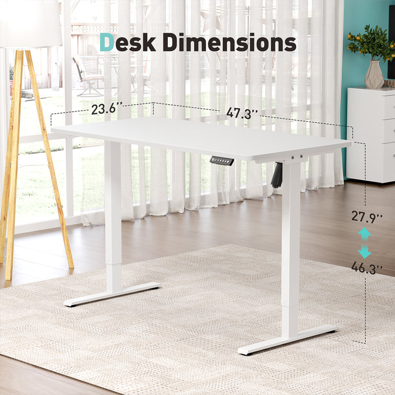  Height Adjustable Standing Desk, White, 46.3" H x 47.3" H x 23.6" D