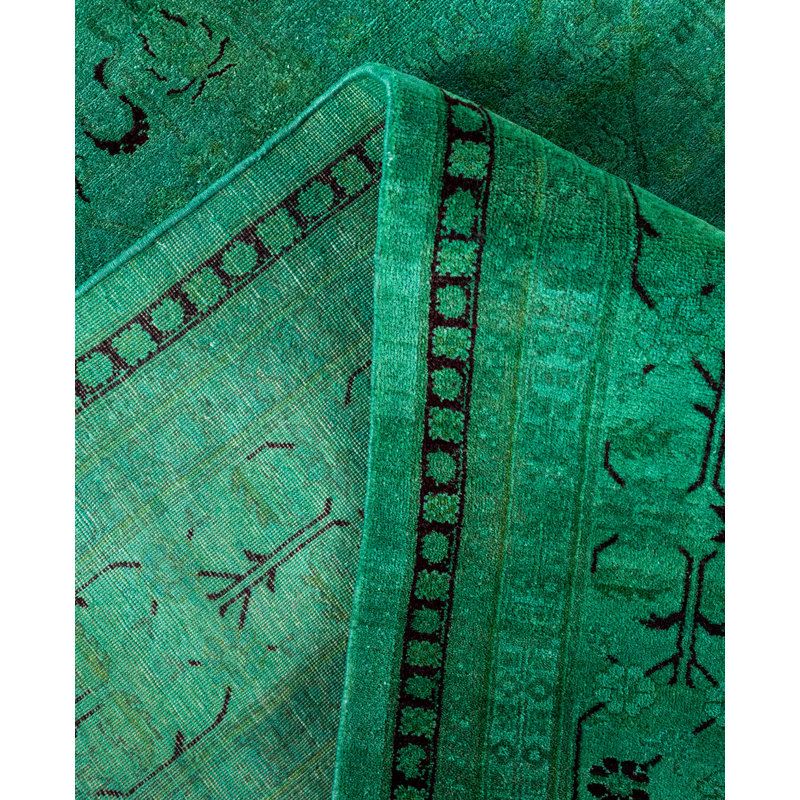 Overdyed Hand-Knotted Wool Modern-Contemporary Green Area Rug 6' 2" x 9' 4"