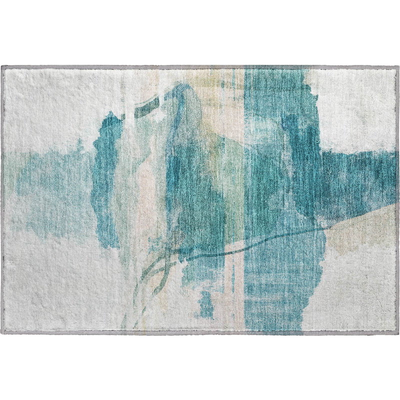 Premium Machine Washable Mayfield Abstract Rug, 1'8" x 2'6", Teal
