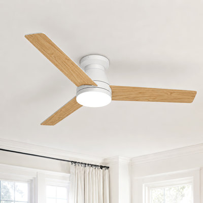  52" Flush Mount Ceiling Fan with Light Remote, Dual-Sided Blades, Quiet DC Motor Reversible Airflow, 6-Speed Modern Low Profile Ceiling Fan for Bedrooms Living Room