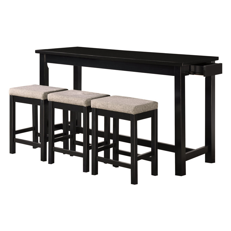 Black Wood Counter Height Dining Set with USB Ports and Stools