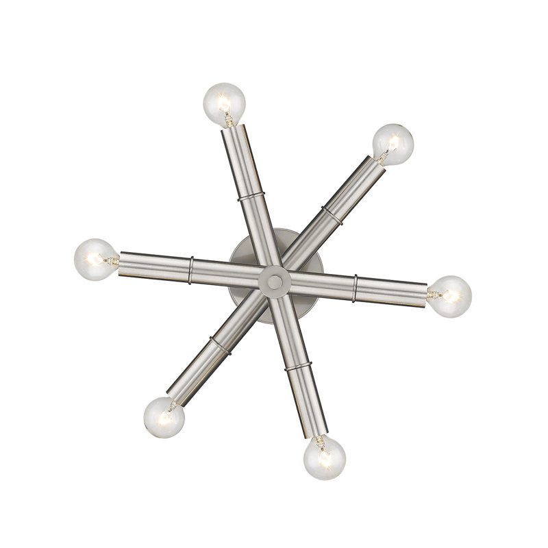 Plafonnier semi-encastré 6 lumières 14,5 po Aarran, Nickel satiné