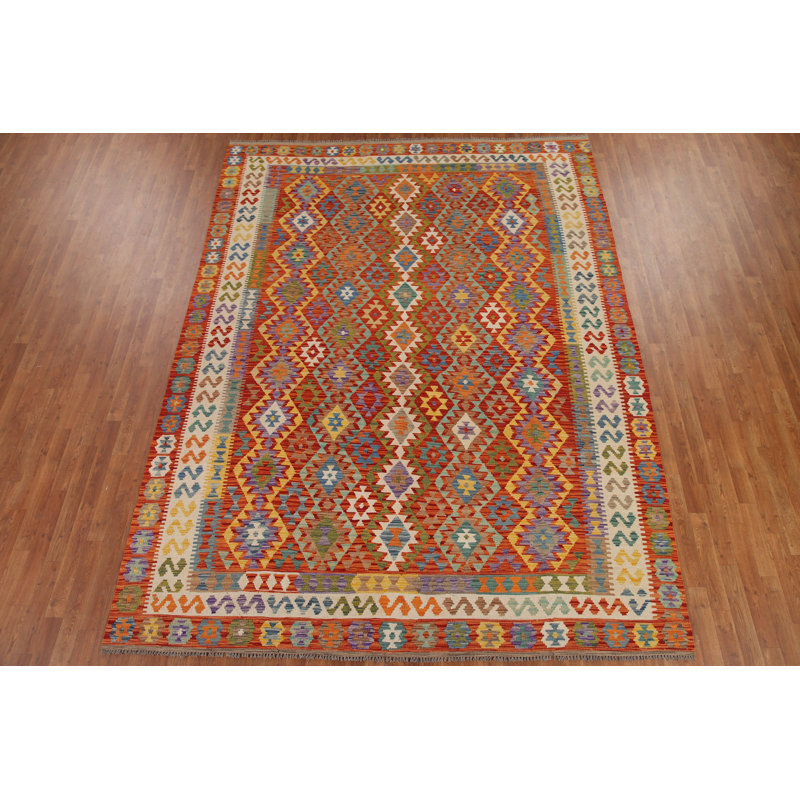 Tapis géométrique en laine Kilim 8 x 11