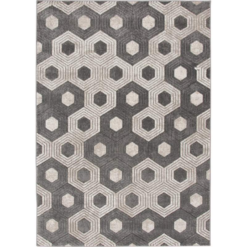 Tapis d'intérieur / intérieur en polypropylène à motif géométrique gris foncé / beige Ebern Designs German Azar