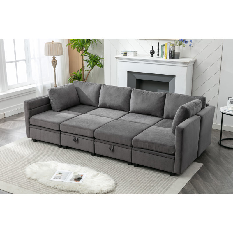 Toxi Upholstered Sectional Reversible, Dark Gray Polyester