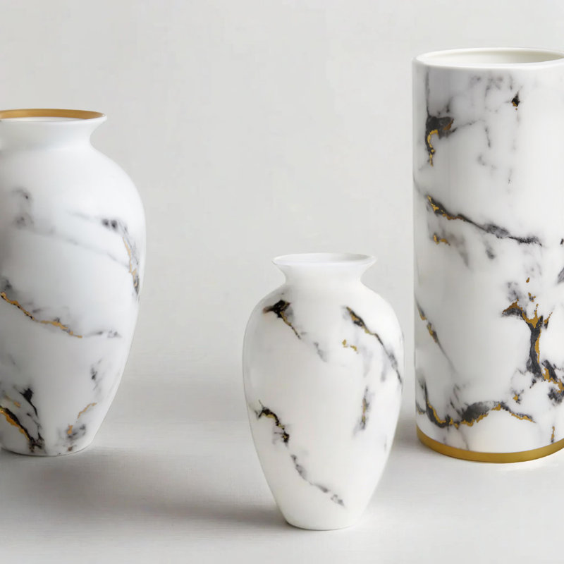 Bone China Table Vase, 12" H x 7" W x 7" D, White/Gold