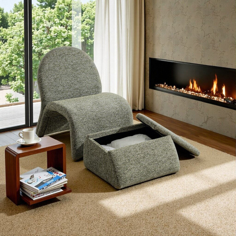 Fauteuil d'appoint sans accoudoirs avec rangement et repose-pieds Effortlessly Stylish | Conception moderne peu encombrante pour le salon, la chambre à coucher et le bureau