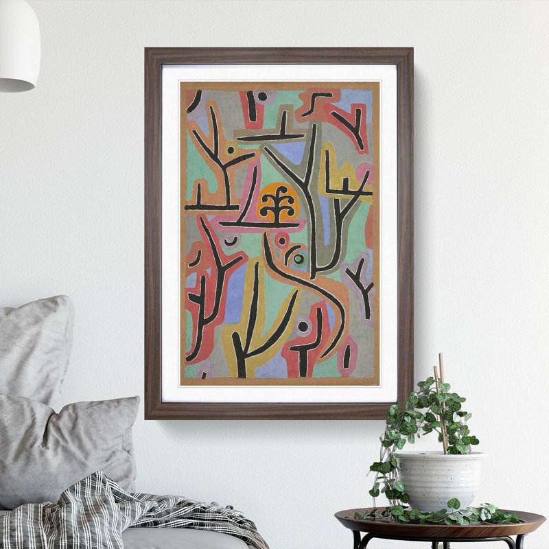 Park Scene by Paul Klee - Picture Frame Painting, Walnut Framed, 36cm H x 27cm W x 2cm D