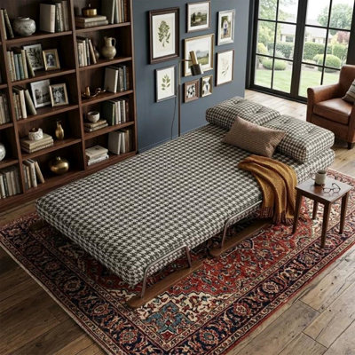 3-in-1 Convertible Sleeper Chair Bed, Adjustable 5-position Chaise Lounge, Houndstooth Folding Guest Bed For Small Spaces & Apartments