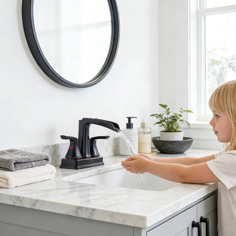 Robinet de lavabo de salle de bain élégant en bronze huilé, 2 poignées modernes, pivotant à 360 °