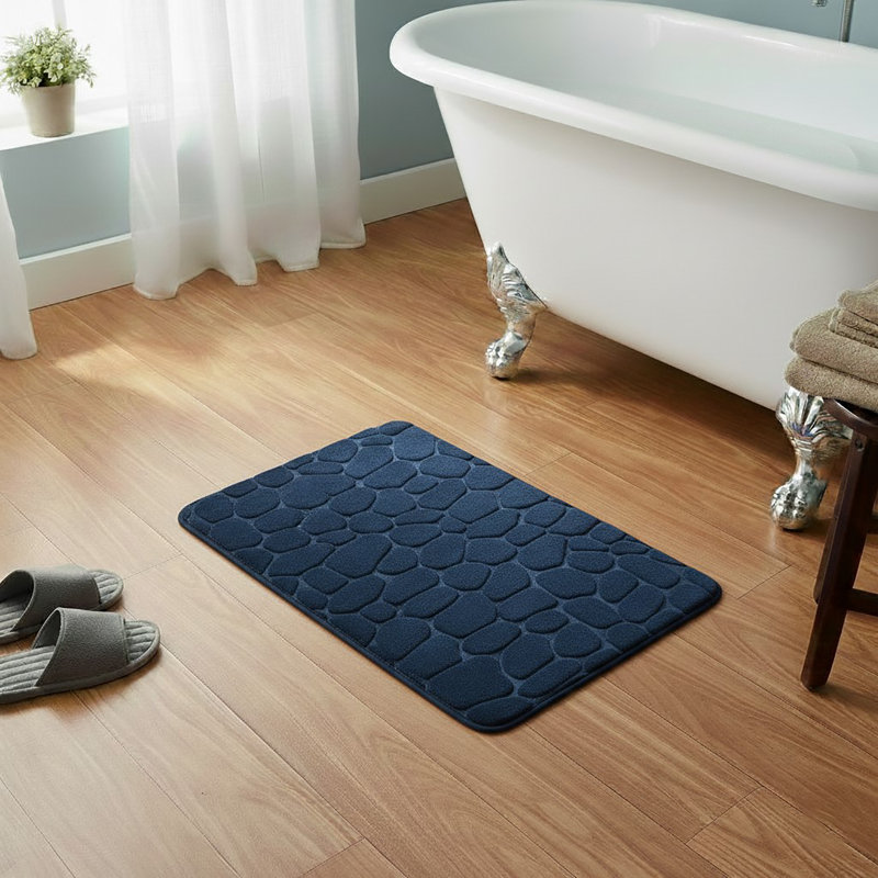 Cobble Stone Mat Non-Slip Bath Mat, Navy Blue