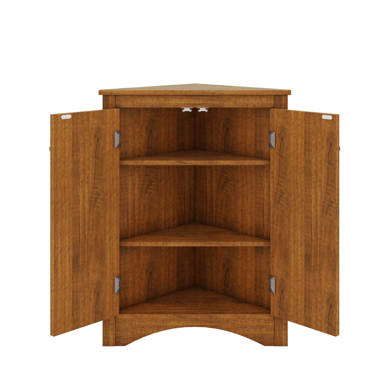 Armoire de coin triangulaire avec tablettes réglables et portes chics, Brun