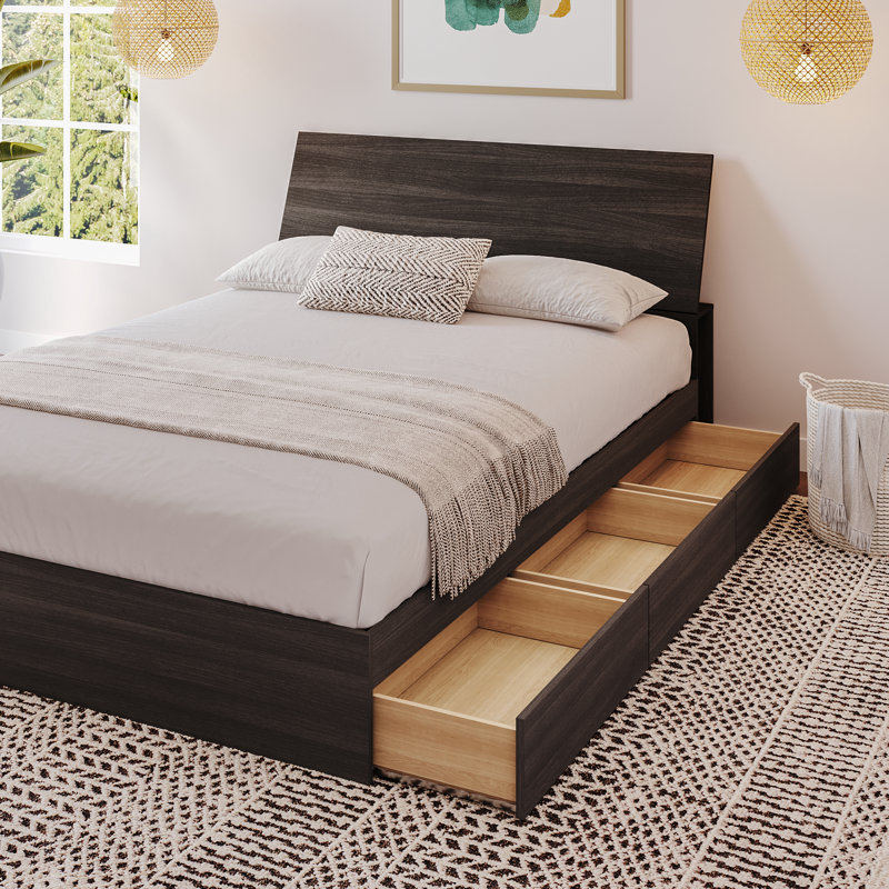 Lit plateforme avec rangement et tête de lit Ralston, Grand, Ébène